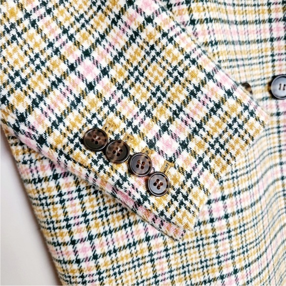 J. Crew Plaid Long Peacoat Double Breasted Italian Wool Ivory Pink Size 4 - Picture 12 of 14